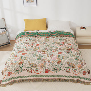 Steppdecke aus Baumwollgaze mit Retro-Paisleymuster und Quasten - Beige & Dunkelgrün - 230cm x 250cm - image 0