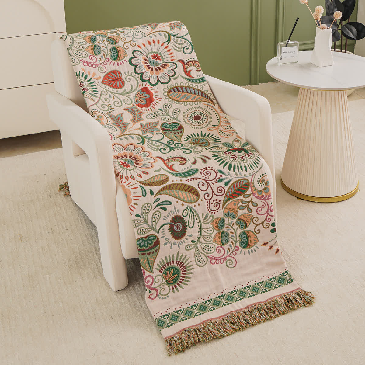 Retro-Paisley-Baumwollgazedecke mit Quaste