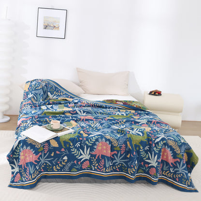 Leichte Steppdecke aus Baumwollgaze mit Dinosaurier-Waldmotiv