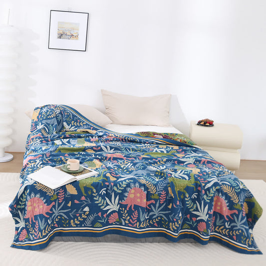 Leichte Steppdecke aus Baumwollgaze mit Dinosaurier-Waldmotiv
