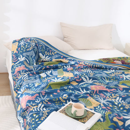 Leichte Steppdecke aus Baumwollgaze mit Dinosaurier-Waldmotiv