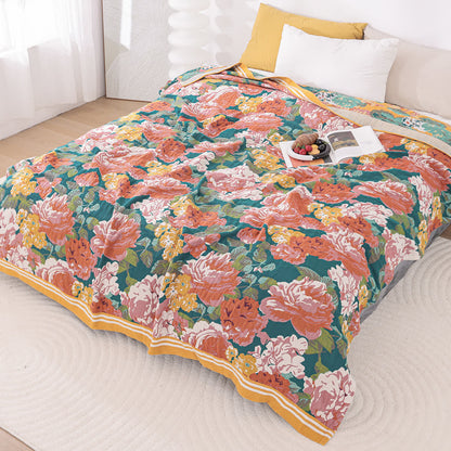 Elegante Steppdecke aus Baumwollgaze in leuchtendem Rosa