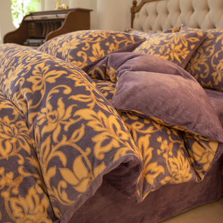 Bettbezug-Set aus weichem Samt mit Blumenmuster (4-teilig)