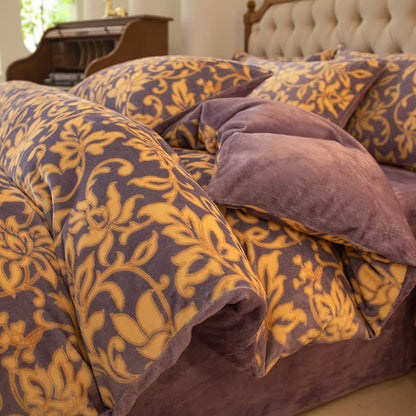 Bettbezug-Set aus weichem Samt mit Blumenmuster (4-teilig)