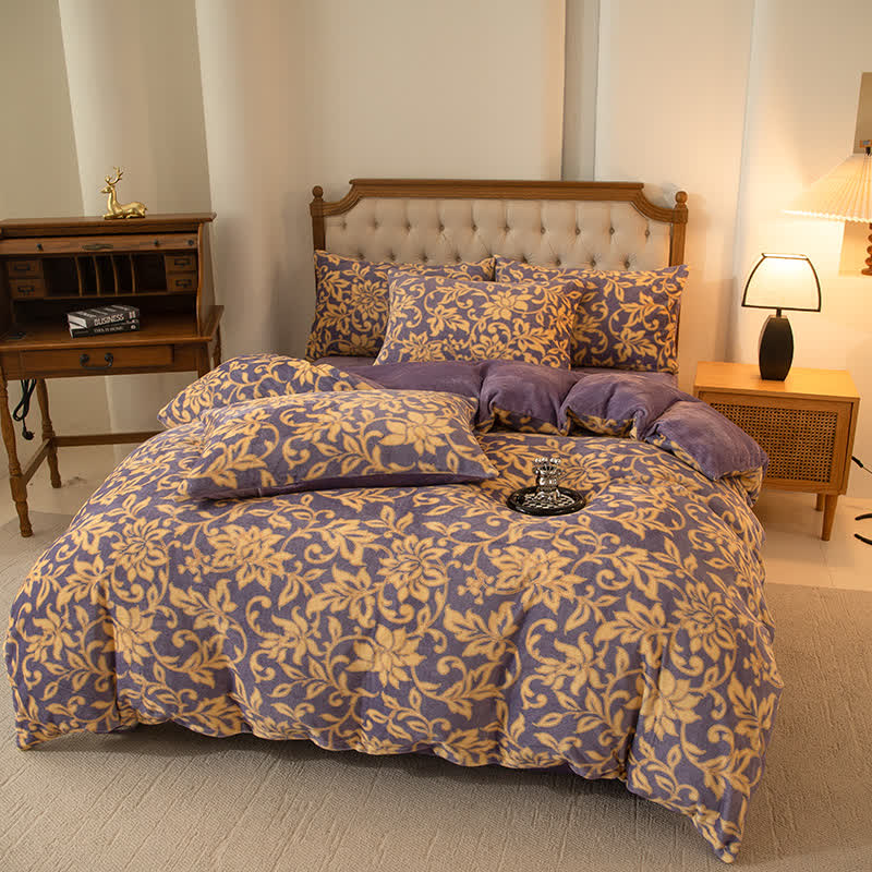 Bettbezug-Set aus weichem Samt mit Blumenmuster (4-teilig)