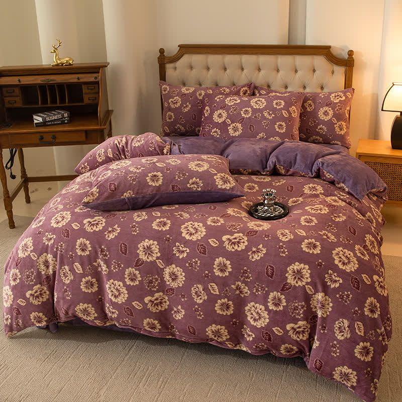 Elegantes, bequemes Samt-Bettwäscheset mit Blumenmuster (4-teilig)