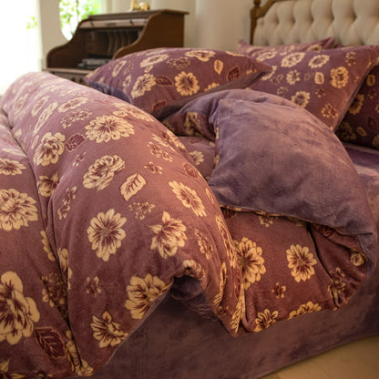 Elegantes, bequemes Samt-Bettwäscheset mit Blumenmuster (4-teilig)