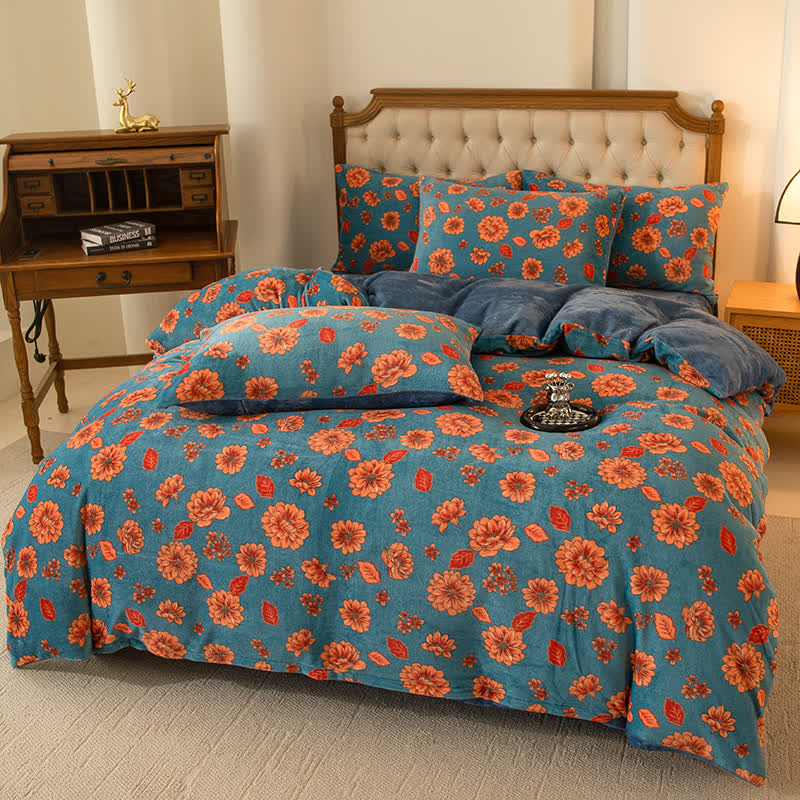 Elegantes, bequemes Samt-Bettwäscheset mit Blumenmuster (4-teilig)