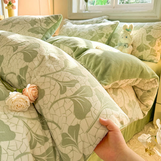 Weiches Jacquard-Bettwäscheset mit Ginkgoblättern (4-teilig)