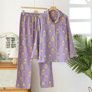 Pyjama-Set aus reiner Baumwolle mit Jacquard-Ananasmuster