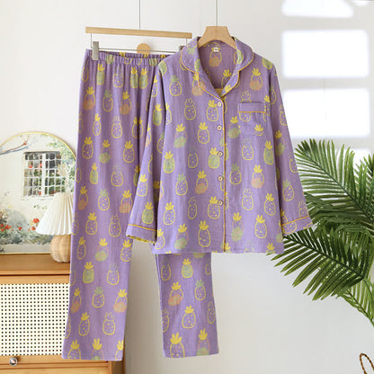 Pyjama-Set aus reiner Baumwolle mit Jacquard-Ananasmuster