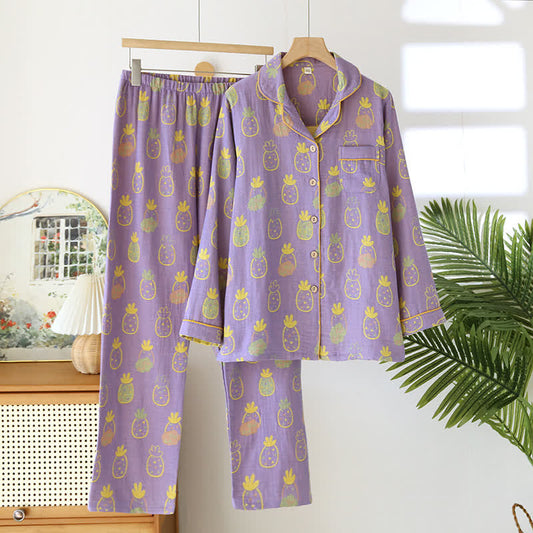 Pyjama-Set aus reiner Baumwolle mit Jacquard-Ananasmuster