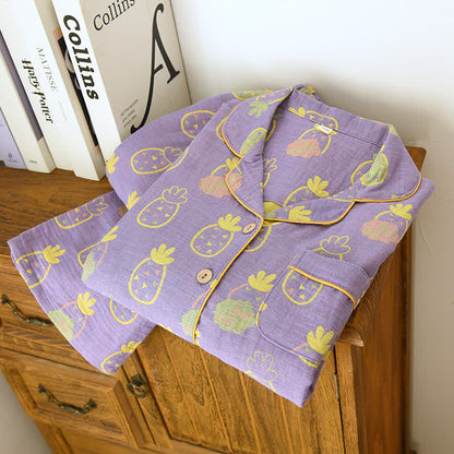 Pyjama-Set aus reiner Baumwolle mit Jacquard-Ananasmuster