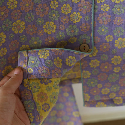 Jacquard-Pyjama-Set aus Baumwolle mit blühenden Blumen