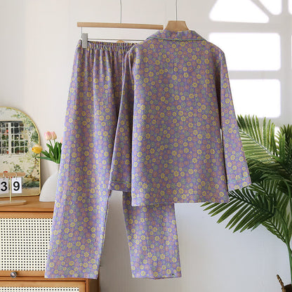 Jacquard-Pyjama-Set aus Baumwolle mit blühenden Blumen