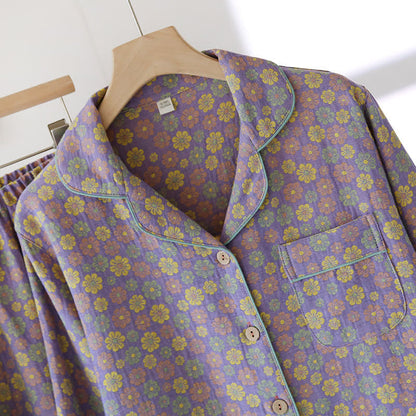 Jacquard-Pyjama-Set aus Baumwolle mit blühenden Blumen