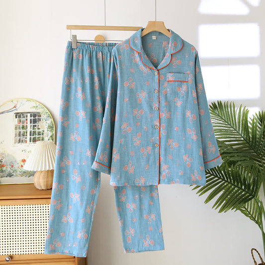 Erfrischendes Pyjama-Set aus Baumwollgaze mit Erdbeer-Print