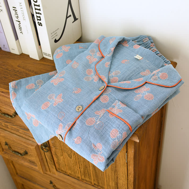 Erfrischendes Pyjama-Set aus Baumwollgaze mit Erdbeer-Print