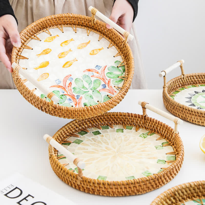 Rattan-gewebtes Tablett, Snack-Aufbewahrungskorb