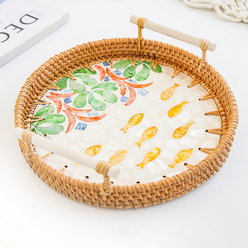 Rattan-gewebtes Tablett, Snack-Aufbewahrungskorb