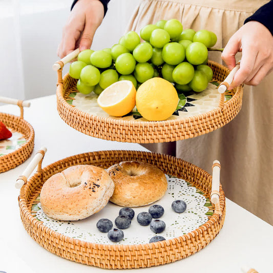 Rattan-gewebtes Tablett, Snack-Aufbewahrungskorb