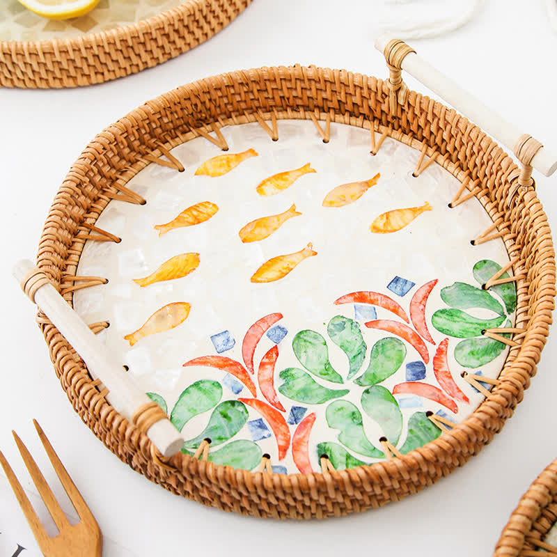 Rattan-gewebtes Tablett, Snack-Aufbewahrungskorb