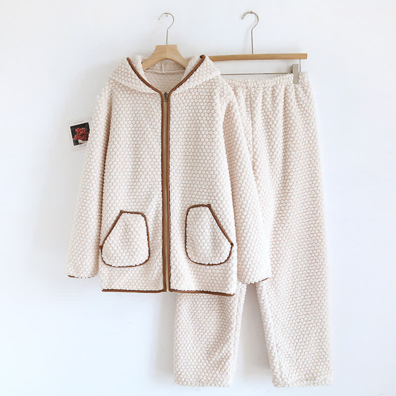 Warmes Fleece-Pyjama-Set mit Kapuze - Beige - XL - image 1