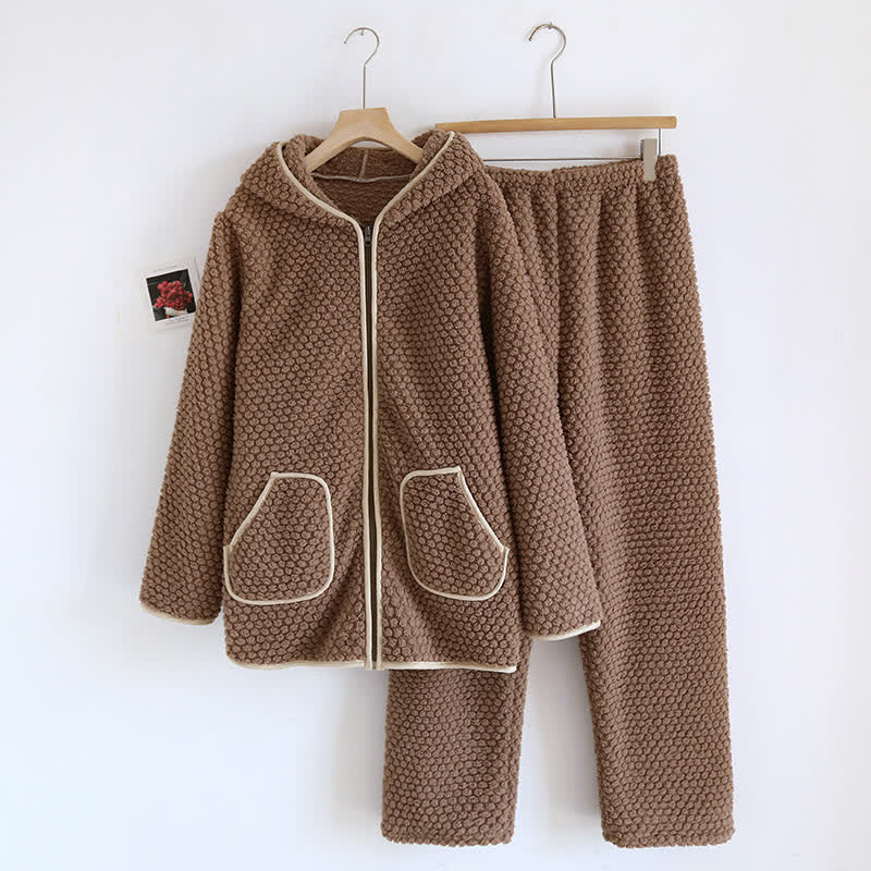 Warmes Fleece-Pyjama-Set mit Kapuze - Braun - XL - image 11