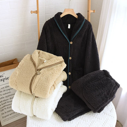 Einfaches, einfarbiges Fleece-Pyjama-Set für Paare