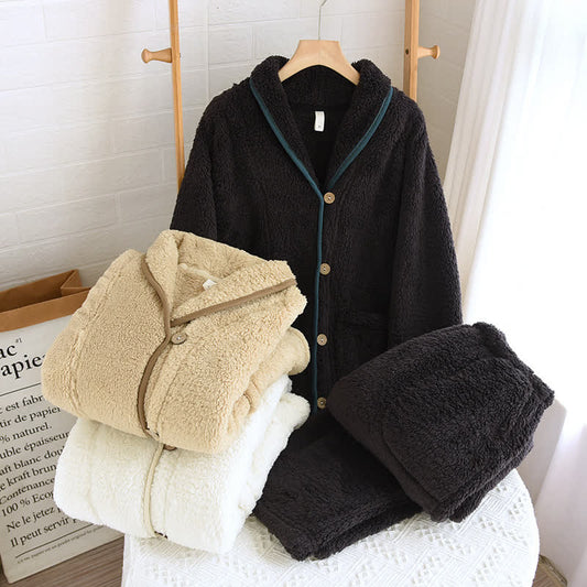 Einfaches, einfarbiges Fleece-Pyjama-Set für Paare