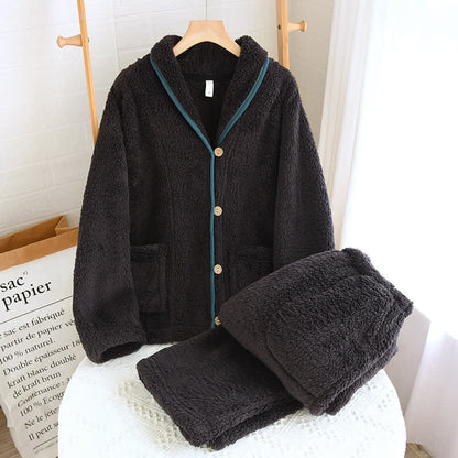 Einfaches, einfarbiges Fleece-Pyjama-Set für Paare