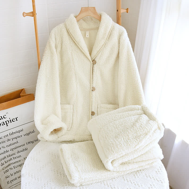 Einfaches, einfarbiges Fleece-Pyjama-Set für Paare