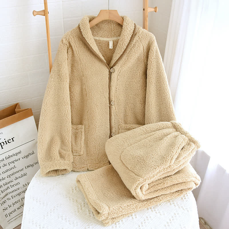Einfaches, einfarbiges Fleece-Pyjama-Set für Paare