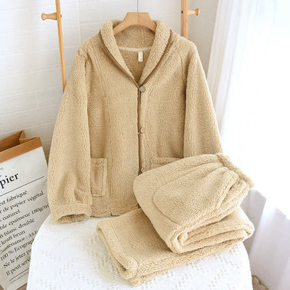Einfaches, einfarbiges Fleece-Pyjama-Set für Paare