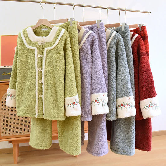 Sherpa-Pyjama-Set mit Blumenstickerei