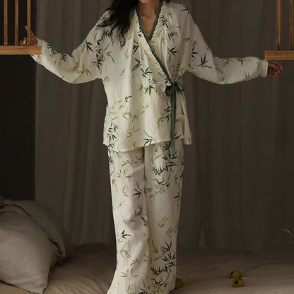 Pyjama-Set aus Bambus-Baumwollgaze mit V-Ausschnitt