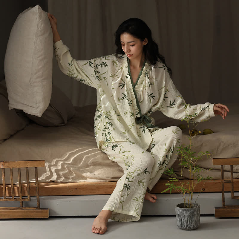 Pyjama-Set aus Bambus-Baumwollgaze mit V-Ausschnitt
