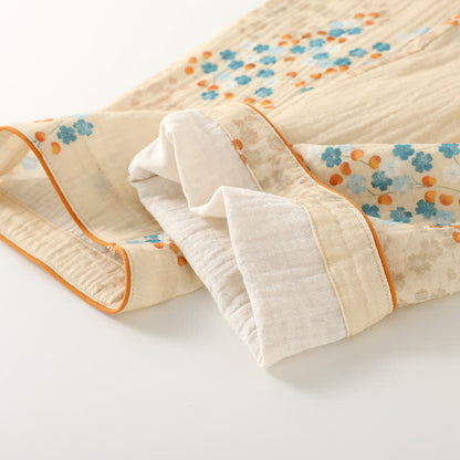 Langärmliges Pyjama-Set aus Baumwollkimono mit Blumenmuster