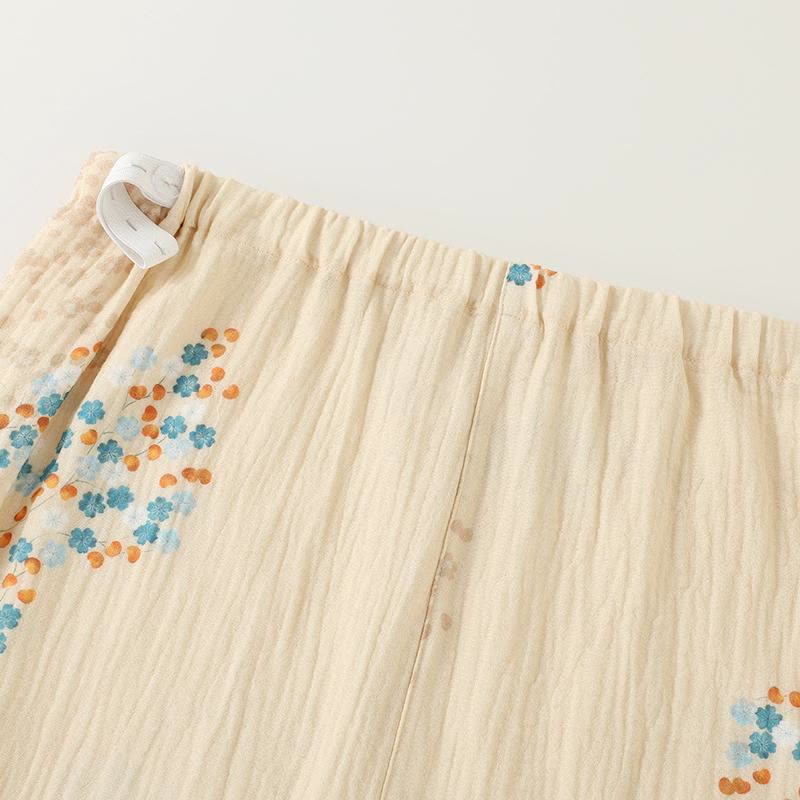 Langärmliges Pyjama-Set aus Baumwollkimono mit Blumenmuster