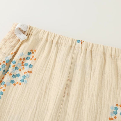 Langärmliges Pyjama-Set aus Baumwollkimono mit Blumenmuster