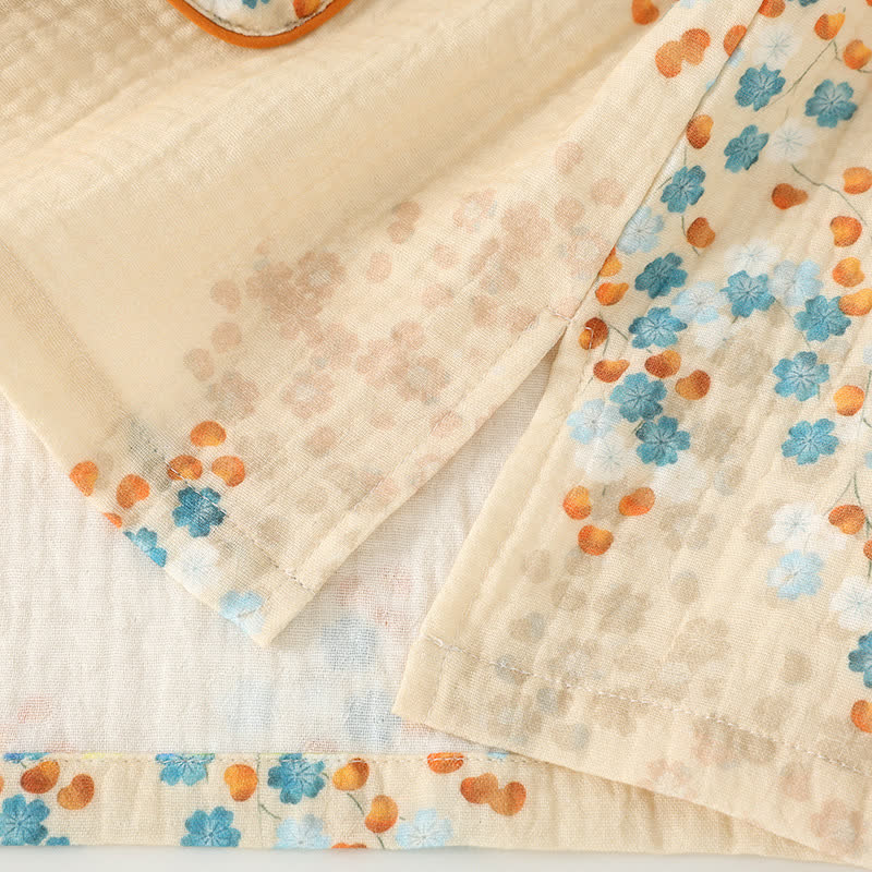 Langärmliges Pyjama-Set aus Baumwollkimono mit Blumenmuster