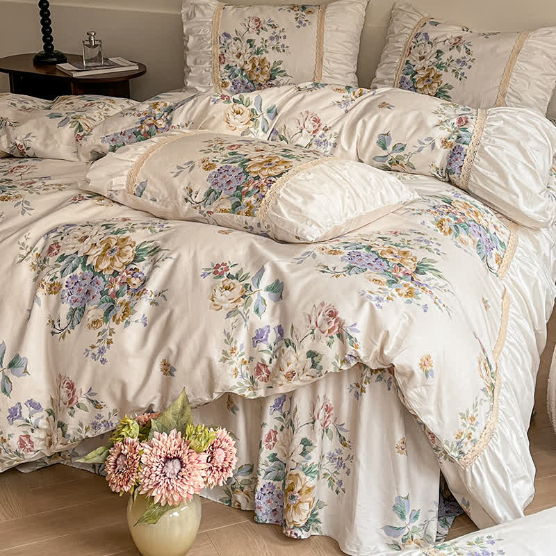 Luxuriöses Bettwäscheset aus reiner Baumwolle mit Blumenmuster (4-teilig)