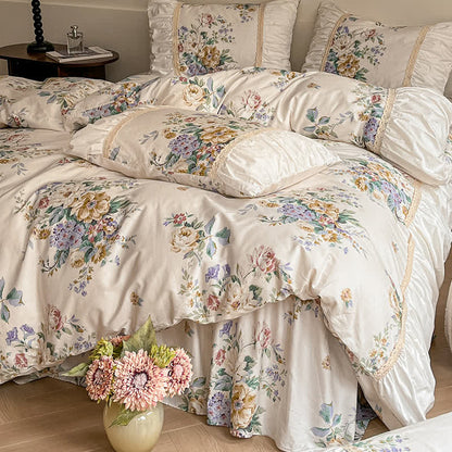 Luxuriöses Bettwäscheset aus reiner Baumwolle mit Blumenmuster (4-teilig)
