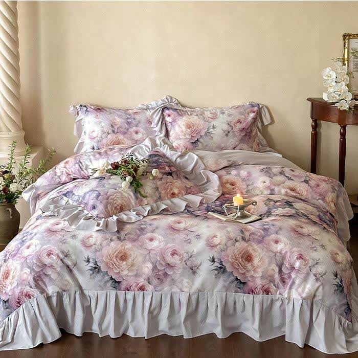 Romantisches Countryside Rose Baumwoll-Bettwäscheset (4-teilig)