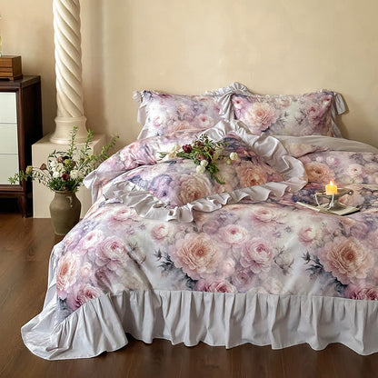 Romantisches Countryside Rose Baumwoll-Bettwäscheset (4-teilig)