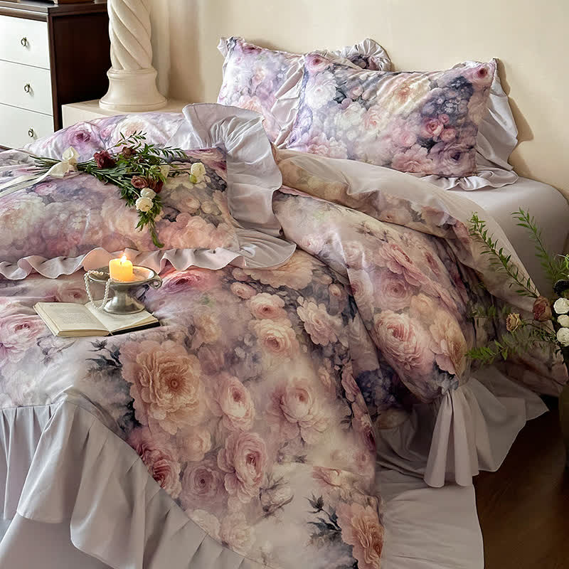 Romantisches Countryside Rose Baumwoll-Bettwäscheset (4-teilig)