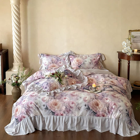 Romantisches Countryside Rose Baumwoll-Bettwäscheset (4-teilig)