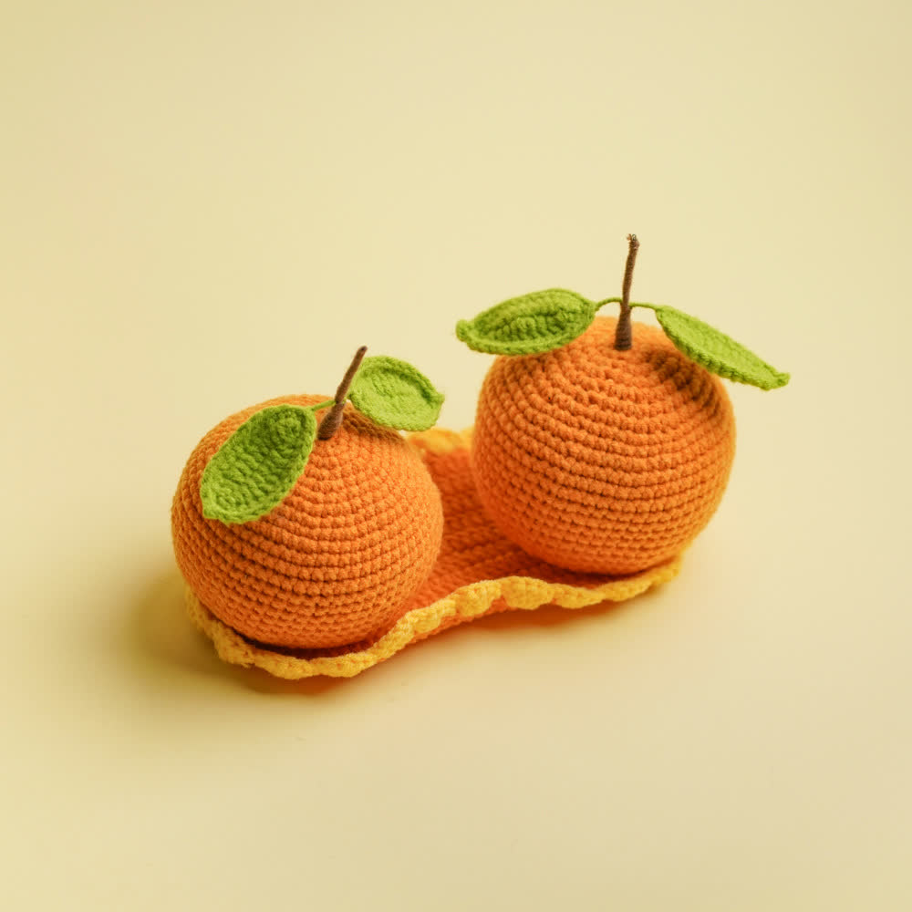 Paar Orangen Gewebtes Wohndekor Ornament