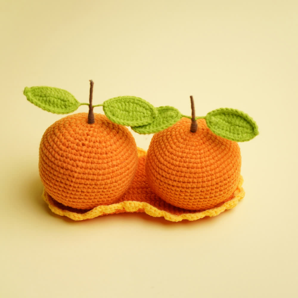 Paar Orangen Gewebtes Wohndekor Ornament