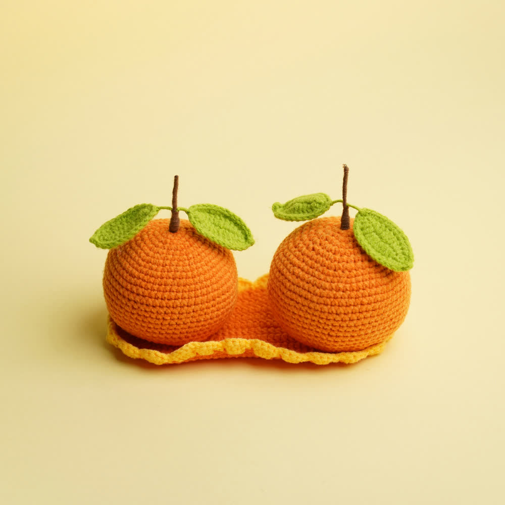 Paar Orangen Gewebtes Wohndekor Ornament
